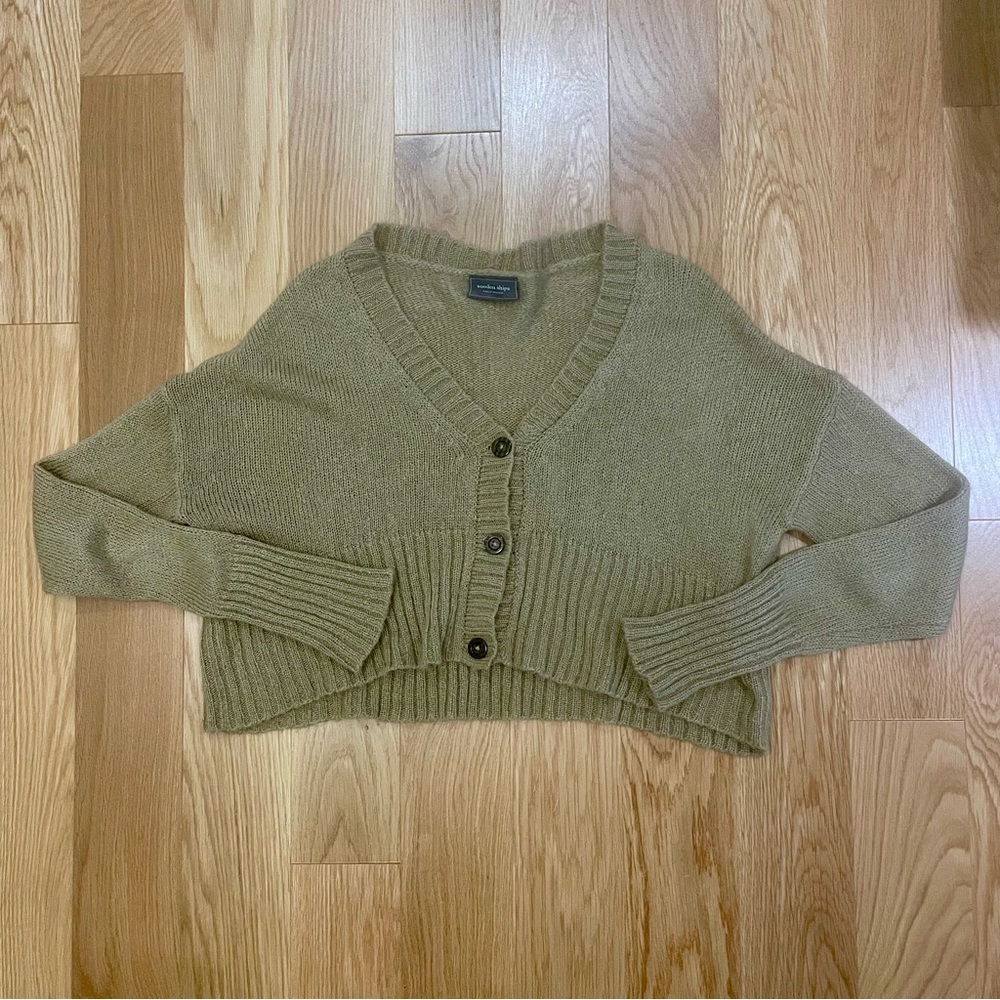 Wooden Ships Mohair Wool Tan Cropped Grandpa Cardigan Sweater - Small / Medium - Picture 6 of 9